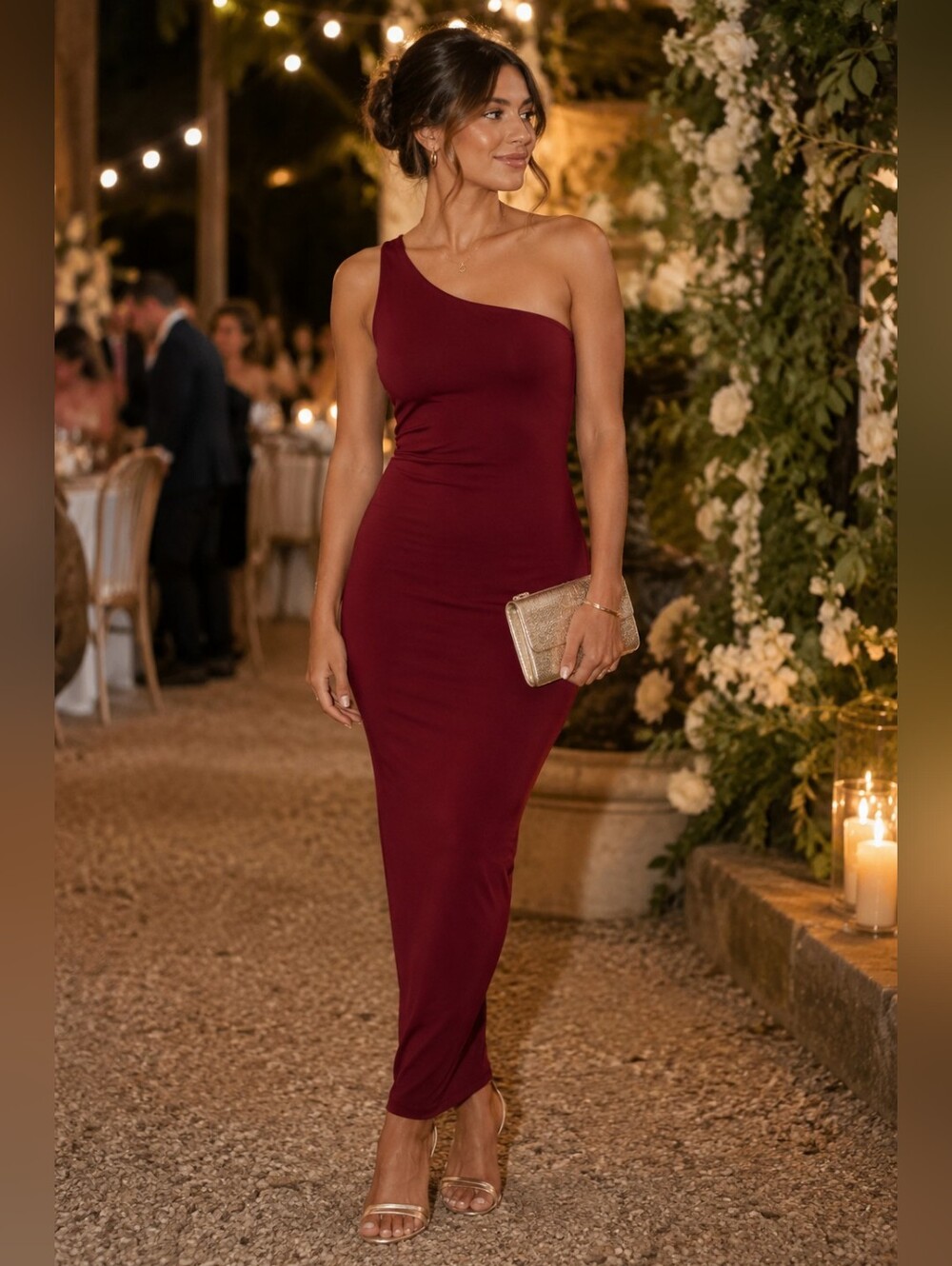 PrettyLittleThing Shape Burgundy Jersey One Shoulder Midaxi Dress Women's 2 NWT